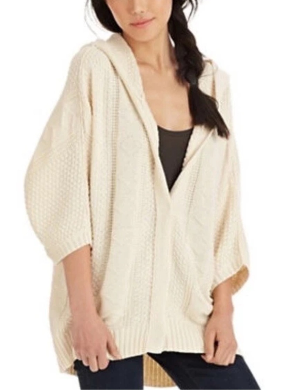 Free People Cream Hooded Cardigan
